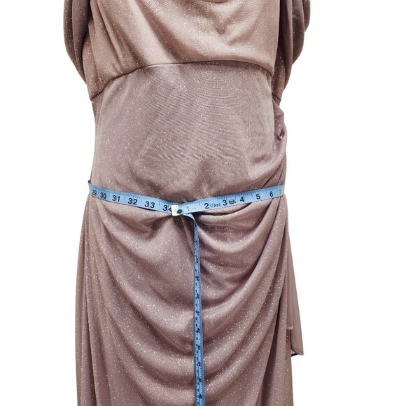 Alex Evenings Mauve Patty Dress Sparkle Draped Gown Cold-Shoulder Size 16 Wear - Picture 11 of 11